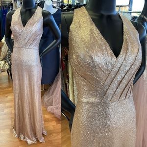 Long rose gold sequin dress size 10 brand new built in cups party dress